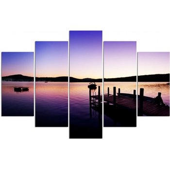 Obraz tryptyk pięcioczęściowy FEEBY, Pomost Zachód Słońca Fioletowy 100x70 - Caro