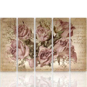 Obraz tryptyk pięcioczęściowy FEEBY, Różowe Róże Kwiaty 100x70 - Caro