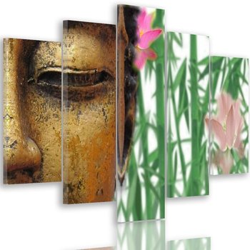 Obraz tryptyk pięcioczęściowy FEEBY, Złoty Buddha, bambus ZEN SPA 100x70 - Caro