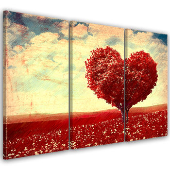Obraz trzyczęściowy na płótnie FEEBY, Czerwone Drzewo Pejzaż Łąka 120x80 - Feeby