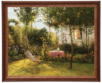 Obraz w drewnianej ramie, 40x50 cm- Babie lato, Dom w ogrodzie II, Zygmunt Konarski - Postergaleria