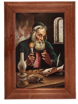 Obraz w drewnianej ramie, o wymiarach 10x15 cm - Adam Lis, Żyd ze świecą - Postergaleria