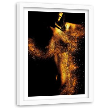 Obraz w ramie białej FEEBY, Akt Kobieta Złoto Kolor 60x90 - Feeby