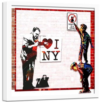 Obraz w ramie białej FEEBY, Banksy - I love New York 80x80 - Feeby