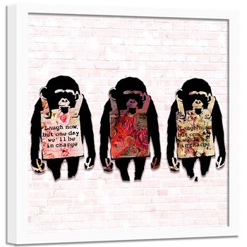 Obraz w ramie białej FEEBY, Banksy Małpy Kolorowy 50x50 - Feeby