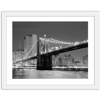 Obraz w ramie białej FEEBY Brooklyn Bridge z panoramą miasta nad East River, 70x50 cm - Feeby