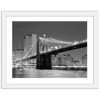 Obraz w ramie białej FEEBY Brooklyn Bridge z panoramą miasta nad East River, 90x60 cm - Feeby