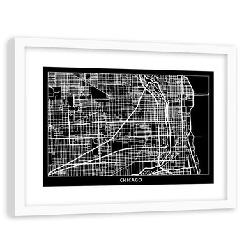 Obraz w ramie białej FEEBY, Chicago Plan Miasta 60x40 - Feeby
