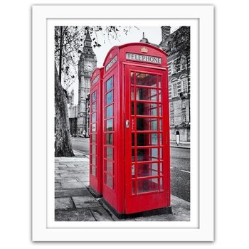 Obraz w ramie białej FEEBY Czerwona budka telefoniczna w Londynie, 40x60 cm - Feeby