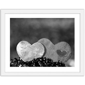 Obraz w ramie białej FEEBY Dwa metalowe serca, 40x30 cm - Feeby