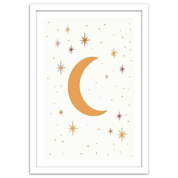 Obraz w ramie białej FEEBY, Gwiazdy Księżyc Noc 30x45 - Feeby