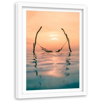 Obraz w ramie białej FEEBY, Hamak Morze Słońce Widok 60x90 - Feeby