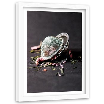 Obraz w ramie białej FEEBY, Herbata Róża Roślina Liście 40x60 - Feeby