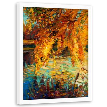 Obraz w ramie białej FEEBY, Jesień Liście Malowany 80x120 - Feeby