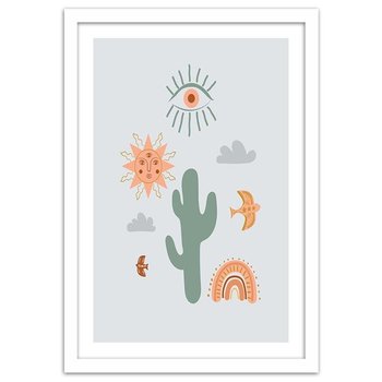 Obraz w ramie białej FEEBY, Kaktus Roślina 20x30 - Feeby
