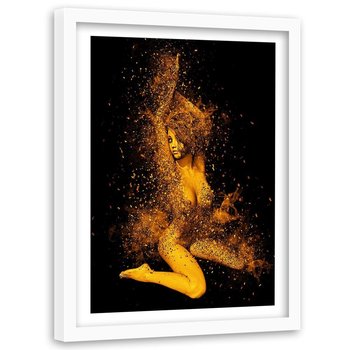 Obraz w ramie białej FEEBY, Kobieta Akt Złoty Pył 60x90 - Feeby