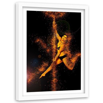 Obraz w ramie białej FEEBY, Kobieta Taniec Rura Złoty 60x90 - Feeby