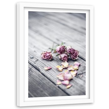 Obraz w ramie białej FEEBY, Kwiaty Róże Deski Natura 40x60 - Feeby