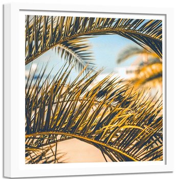Obraz w ramie białej FEEBY, Liście palmy, 90x90 cm - Feeby