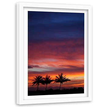 Obraz w ramie białej FEEBY, Palmy Zachód Słońca Morze 80x120 - Feeby