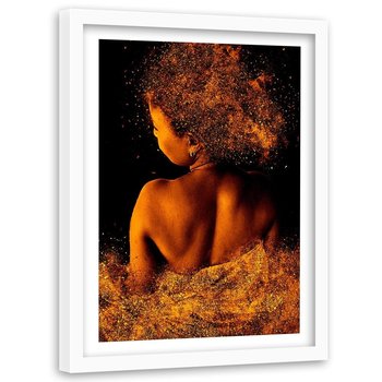 Obraz w ramie białej FEEBY, Piękna Kobieta Złoty Pył 60x90 - Feeby