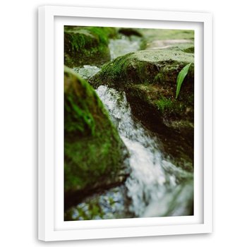 Obraz w ramie białej FEEBY, Rzeka Kamienie Natura 80x120 - Feeby