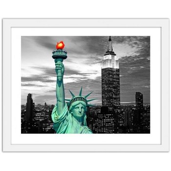 Obraz w ramie białej FEEBY, Statua Wolności i New York City, 80x60 cm - Feeby