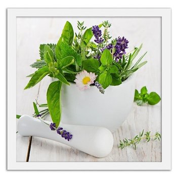 Obraz w ramie białej FEEBY, Świeże zioła, 70x70 cm - Feeby