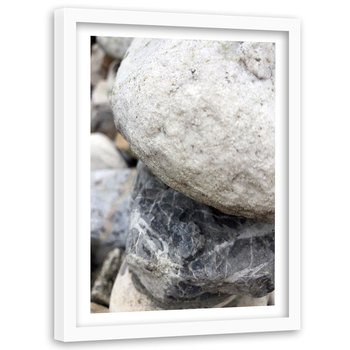 Obraz w ramie białej FEEBY, Szare kamienie, 60x90 cm - Feeby