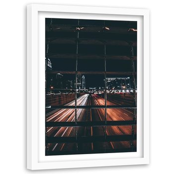 Obraz w ramie białej FEEBY, Ulica noc, 60x90 cm - Feeby