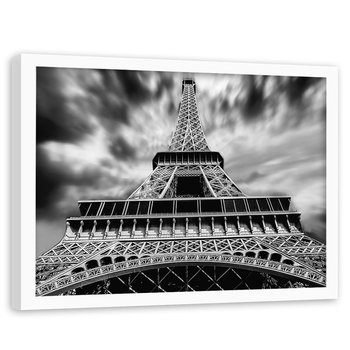Obraz w ramie białej FEEBY, Wieża Eiffla Paryż b&w 90x60 - Feeby