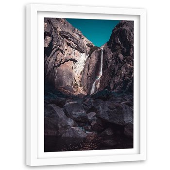 Obraz w ramie białej FEEBY, Wodospad Skały Natura 80x120 - Feeby