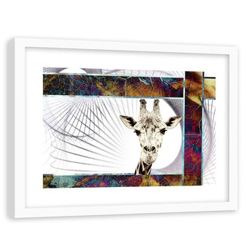 Obraz w ramie białej FEEBY, Żyrafa Zwierzęta 60x40 - Feeby