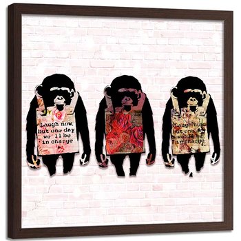 Obraz w ramie brązowej FEEBY, Banksy Małpy Kolorowy 40x40 - Feeby