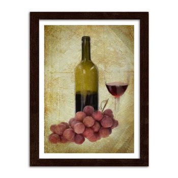 Obraz w ramie brązowej FEEBY Butelka wina i winogron, 40x60 cm - Feeby