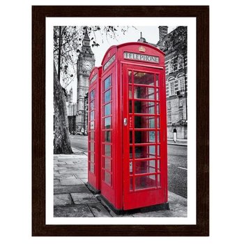 Obraz w ramie brązowej FEEBY Czerwona budka telefoniczna w Londynie, 60x80 cm - Feeby