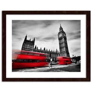 Obraz w ramie brązowej FEEBY Czerwone autobusy w ruchu i Big Ben, 100x70 cm - Feeby