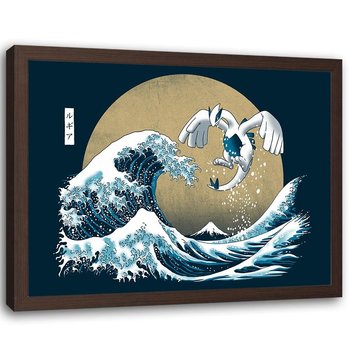 Obraz w ramie brązowej FEEBY, Fala tsunami japoński motyw, 60x40 cm - Feeby