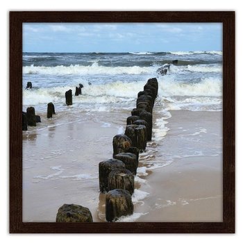 Obraz w ramie brązowej FEEBY Falochrony na plaży 3, 70x70 cm - Feeby