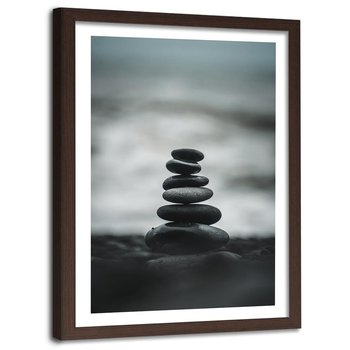 Obraz w ramie brązowej FEEBY, Kamienie Morze Zen 80x120 - Feeby