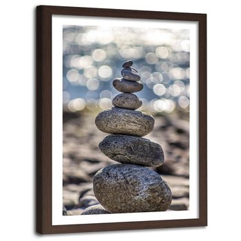 Obraz w ramie brązowej FEEBY, Kamienie na plaż, 40x60 cm - Feeby
