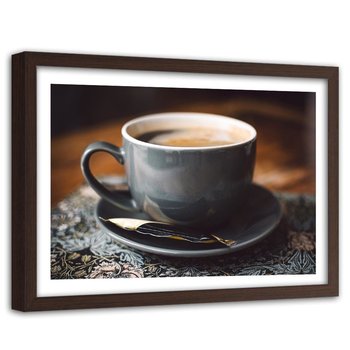 Obraz w ramie brązowej FEEBY, Kawa Cappuccino w Kubku 60x40 - Feeby