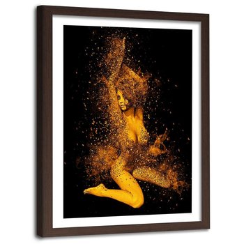 Obraz w ramie brązowej FEEBY, Kobieta Akt Złoty Pył 60x90 - Feeby