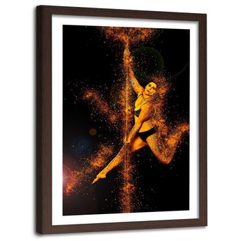 Obraz w ramie brązowej FEEBY, Kobieta Taniec Rura Złoty 60x90 - Feeby