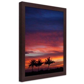 Obraz w ramie brązowej FEEBY, Palmy Zachód Słońca Morze 70x100 - Feeby