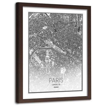 Obraz w ramie brązowej FEEBY, Paryż Plan Miasta 80x120 - Feeby