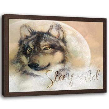 Obraz w ramie brązowej FEEBY, Wilk Zwierzęta Natura beżowy 60x40 - Feeby