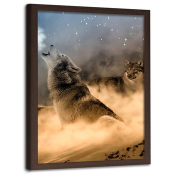Obraz w ramie brązowej FEEBY, Wilki Mgła Zwierzęta Natura Przyroda 80x120 - Feeby