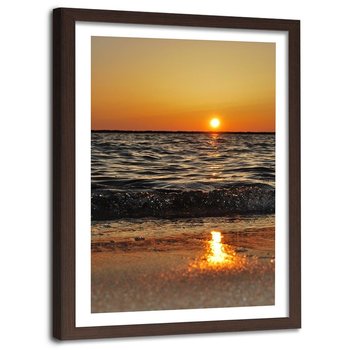 Obraz w ramie brązowej FEEBY, Zachód Słońca Plaża Morze 60x90 - Feeby