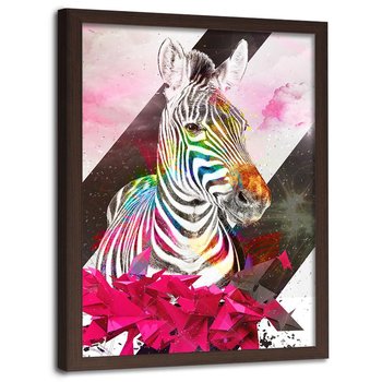 Obraz w ramie brązowej FEEBY, Zebra Abstrakcja Kolorowy 20x30 - Feeby